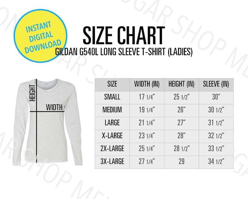 Gildan 5400L Size Chart Mockup Gildan Unisex Heavy Cotton Long Sleeve T ...