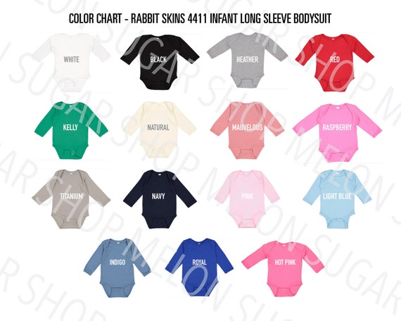 Rabbit Skins 4411 Color Chart RS 4411 Size Chart Baby Onesie RS4411  Rabbit Skins Mockup Long Sleeve Bodysuit color chart