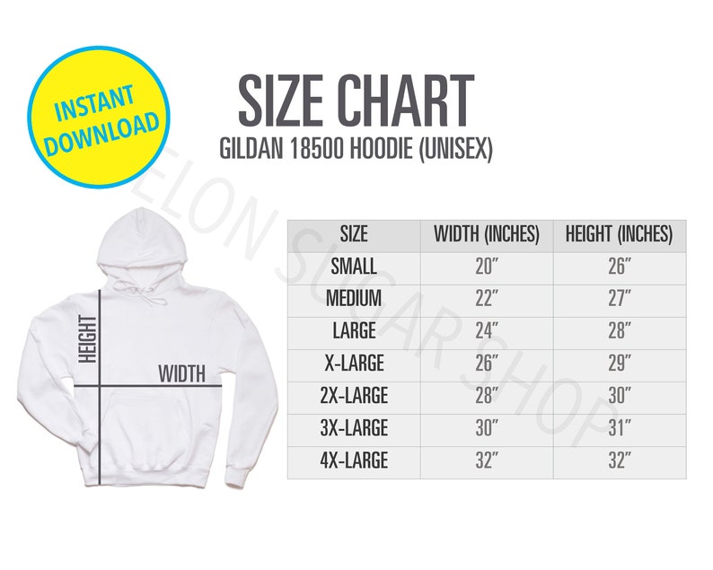 Gildan 18500 Size Chart Mockup Heavy Blend Hoodie Sizing Hoodie Size ...