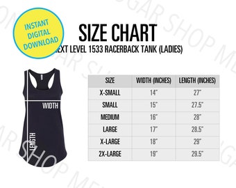Next Level 1533 Size Chart | Next Level Size Chart | NEXT LEVEL Racerback Tank Size Chart Mockup | Minimal Simple Design