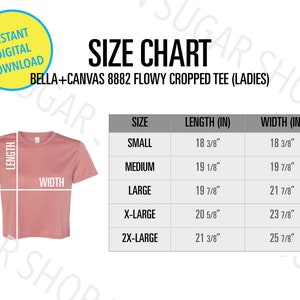 Bella Canvas 8882 Size Chart Mockup / Bella Crop Top Size Chart / Bella Canvas Cropped Top / BC 8882 Guía de tallas
