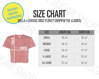 Bella Canvas 8882 Size Chart Mockup | Bella Crop Top Size Chart | Bella Canvas Cropped Top | BC 8882 Size Guide