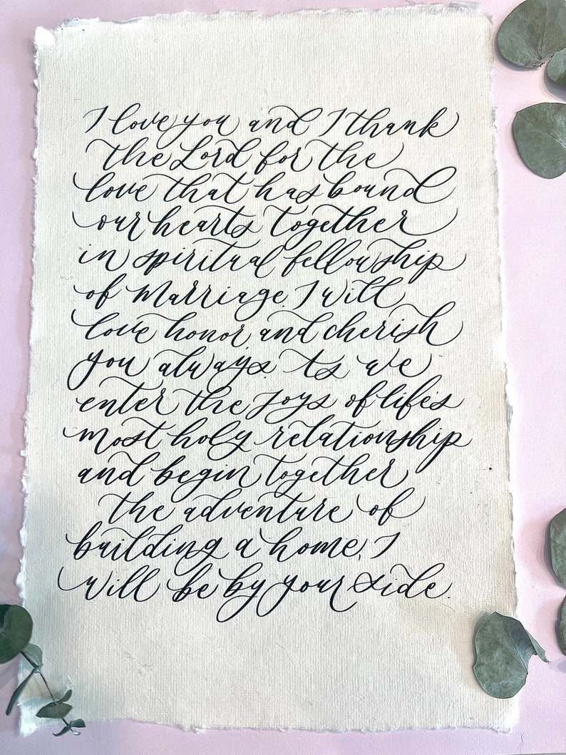 Custom Calligraphy Print on Handmade Cotton Paper, Brush Lettering Wall Art, Personalized Home