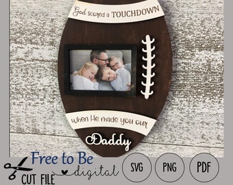 Fußball Vatertag Schnittdatei SVG für Glowforge Laser Cutters "God scored a TOUCHDOWN" und "I scored a TOUCHDOWN" mit Variationen