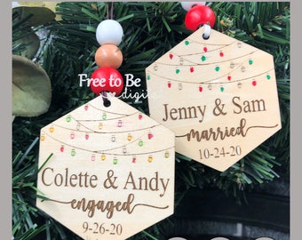 Verlobung & Hochzeit Ornament Set geschnitten Datei SVG für Glowforge Laser Cutters 2020 mit Bonus "Sie sagte ja!" und "Sei meine Brautjungfer?"