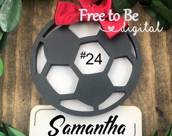 Personalized 3D Soccer Ball Christmas Tree Ornament 2021 Athlete Ball Dangle Round Frame Stars Hobby College Profession Score Grand-Son Grand-Daughter Gift Year Team FIFA Free Customization