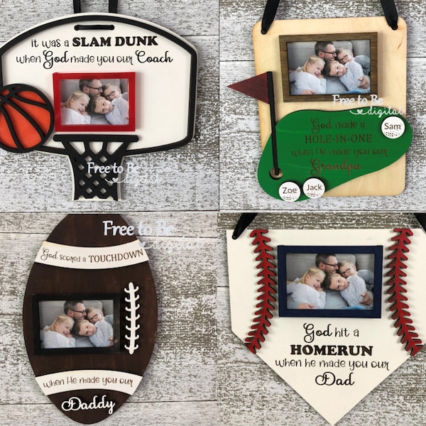 Fathers Day Sports Bundle Cut File SVG for Glowforge Laser Cutters "God hit a Homerun", "Slam Dunk", "Hole-in-one", Touchdown"