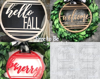 Happy Herbst Kranz Add-on Cut Datei SVG für Glowforge, Laser Cutter, Be Merry, Welcome, Come in We're Awesome,