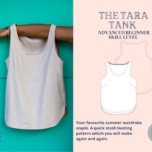 Top de chaleco simple, Tara Tank, Patrón de costura PDF, Descarga instantánea, Reino Unido 6-20, EE.UU. 2-18, Eu 30-48, A4, A0, Carta de EE.UU.