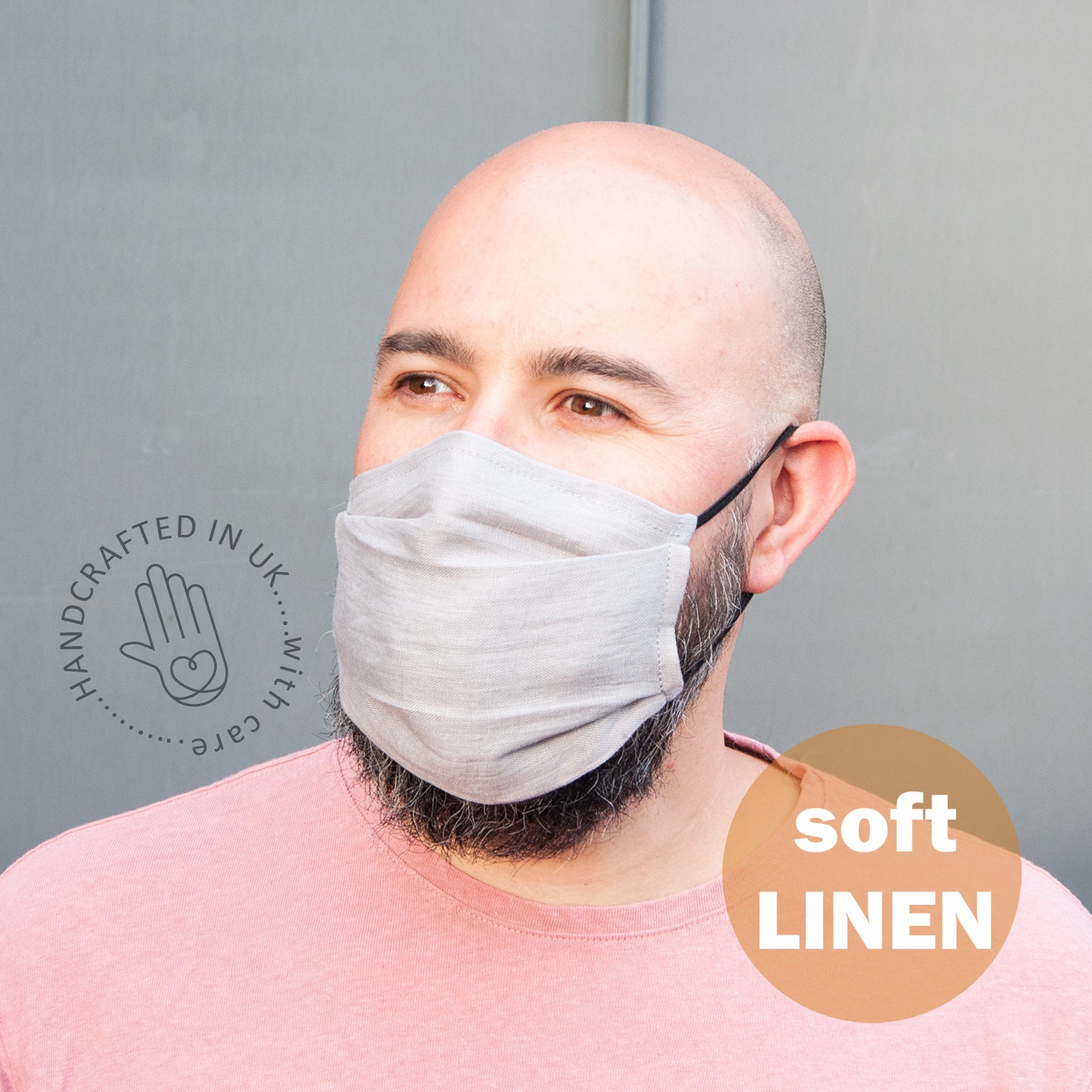 Thin Grey Face Mask Man With Nose Wire / Handmade in the UK With Filter