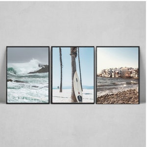 California Surf Art Set van 3 Prints Beach Wall Art Summer Prints Beach Poster Sunset Print Surfboard Wall Art Beach Decor Coastal Print