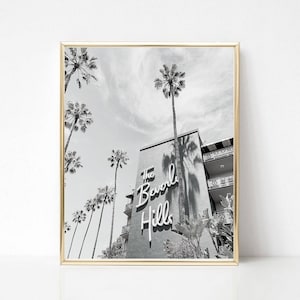 Beverly Hills Hotel Photo, Hotel Print, Hotel Poster, Palms Print,  Black and White Poster Print, Pastel Tones Wall Art, Printable Poster