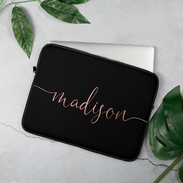 Personalized Name Laptop Sleeve, Rose Gold and Black laptop case, laptop sleeve 13inch, 15 inch laptop sleeve, MacBook cover, laptop cover