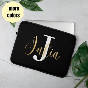 Personalized Name Laptop Sleeve, Gold, White and Black laptop case, laptop sleeve 13inch, 15 inch laptop sleeve, MacBook cover, laptop cover