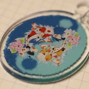 YingYang Koi Fish KeyChain Fish lovers colourful Keyring made for him and her Japanese Koi Fish Keyring art style Traditional koi fish art