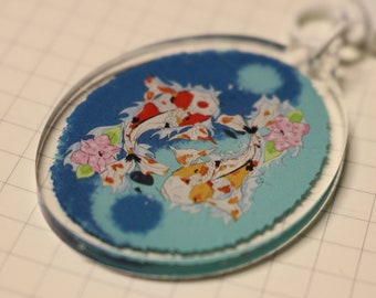 YingYang Koi Fish KeyChain Fish lovers colourful Keyring made for him and her Japanese Koi Fish Keyring art style Traditional koi fish art