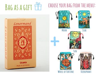 Lenormand Red Owl Deck + Bag, 36 cards + Guidebook + Satin Pouch (5 variants) for your choice, Original Witch Cards Oracle Divination Tarot