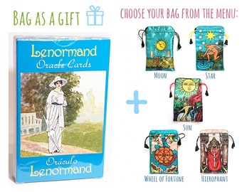 Lenormand Oracle Cards + Bag, 36 cards + Guidebook + Satin Pouch (5 variants) for your choice, Original Witch Cards Oracle Divination Tarot