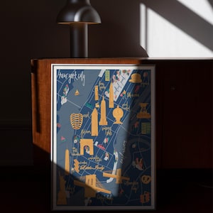 Illustrated map of NYC, Map of New York City, New York Map Poster, Landmarks, New York Travel Print, Map of Manhattan, New York Gift