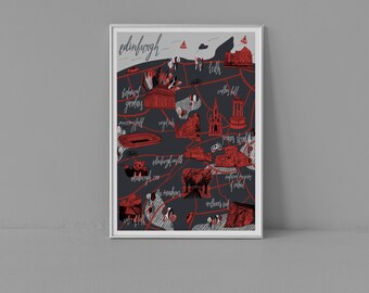 Mapa de Edimburgo, Impresión de Edimburgo, Decoración del hogar de Edimburgo, Arte de la Royal Mile, Mapa ilustrado de Edimburgo, Artículo de regalo de Edimburgo, Impresión de Escocia