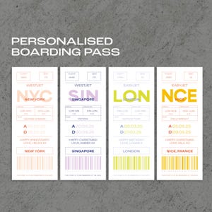 Carte d'embarquement personnalisée, cadeau de voyage, carte d'embarquement pour un voyage surprise, cadeau de billet d'avion, billet de voyage surprise pour cadeau