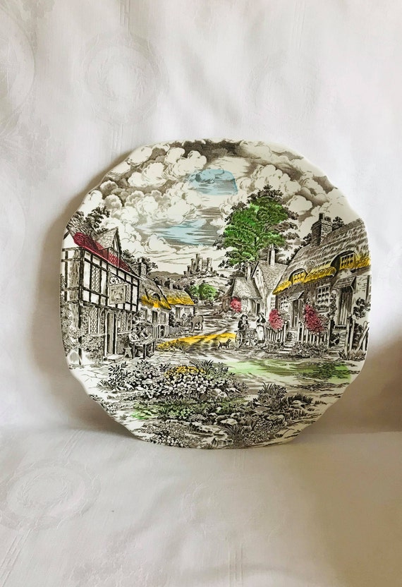 Large Enoch Wedgwood Tunstall Ltd Old English Village Plate Etsy Large Enoch Wedgwood Tunstall Ltd Old English Village Plate Etsy