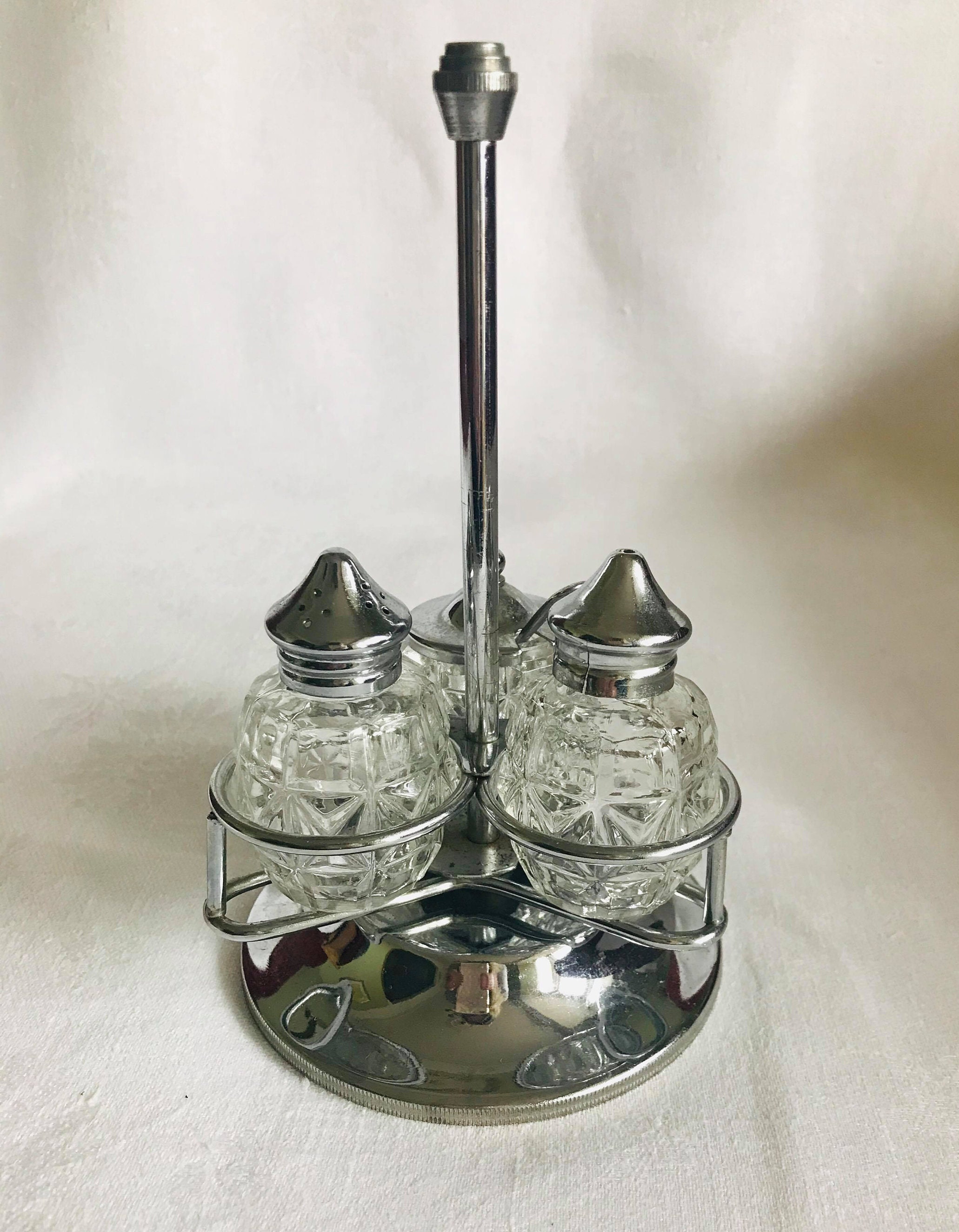 Vintage Chrome Plated Revolving Cruet Set Etsy