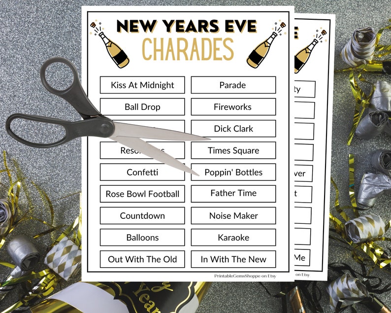New Years Eve Charades Printable Game Print at Home Party Game New