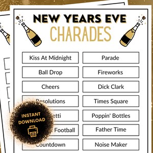 New Years Eve Charades Printable Game | Print At Home Party Game | New Years Game | NYE Charades | Family Party Game Digital Download