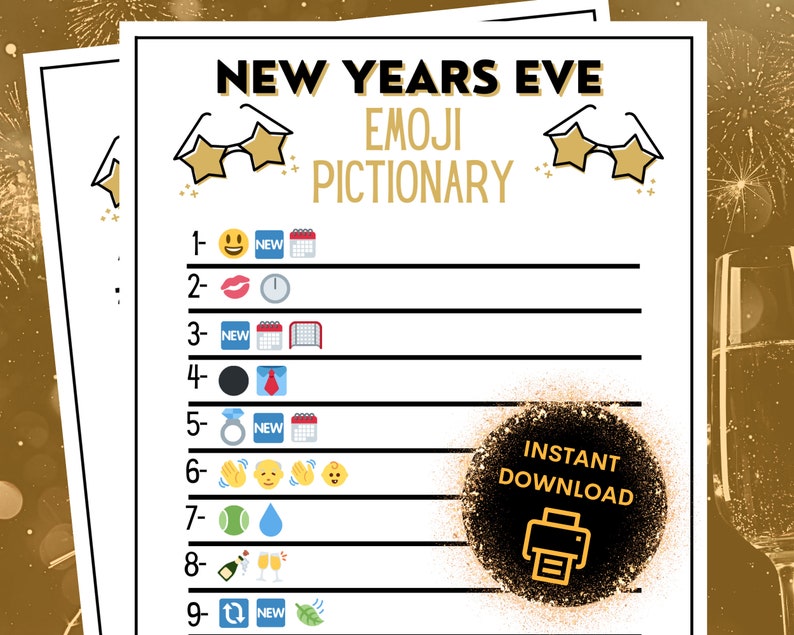 New Years Eve Emoji Pictionary Game | Printable Games | Games for NYE | New Years Print at Home ...