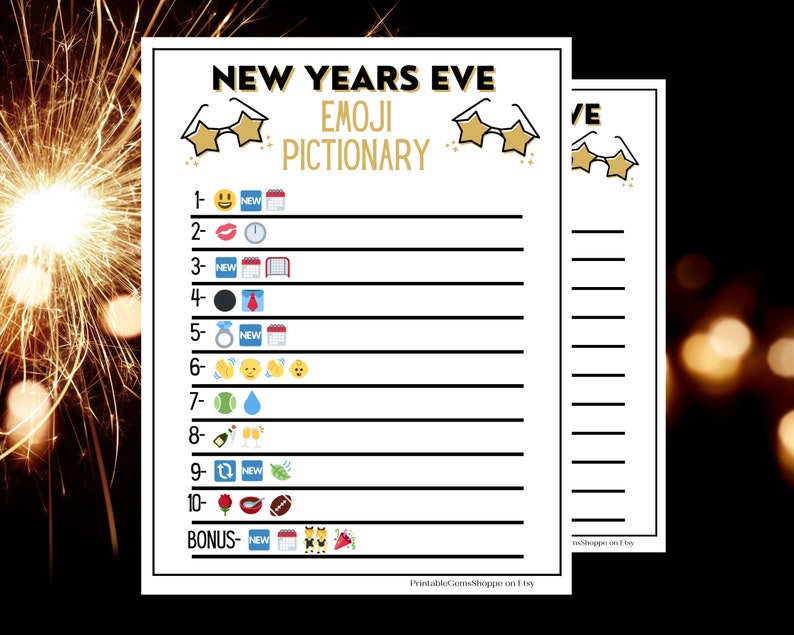 New Years Eve Emoji Pictionary Game | Printable Games | Games for NYE | New Years Print at Home ...