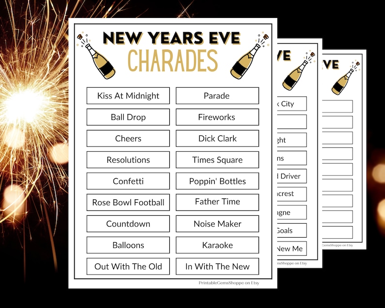 New Years Eve Charades Printable Game Print at Home Party Game New