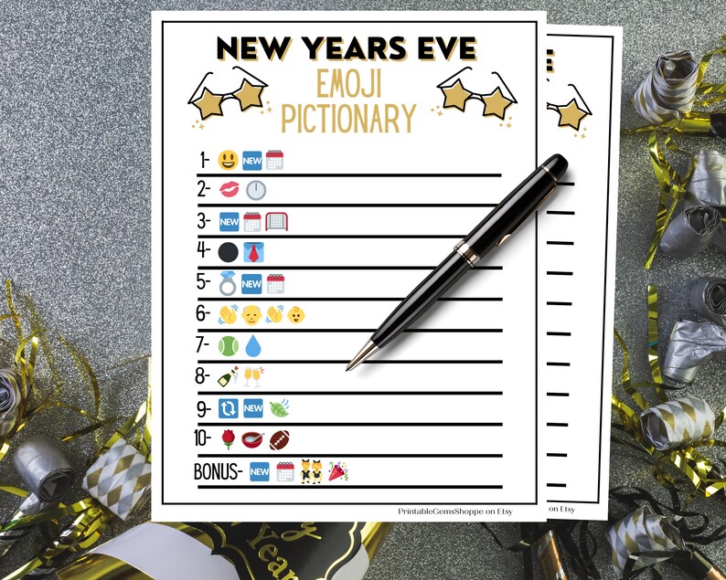New Years Eve Emoji Pictionary Game | Printable Games | Games for NYE | New Years Print at Home ...