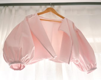 Pink Cotton Crepe Bolero, Puffy Sleeves, Romanian Inspired