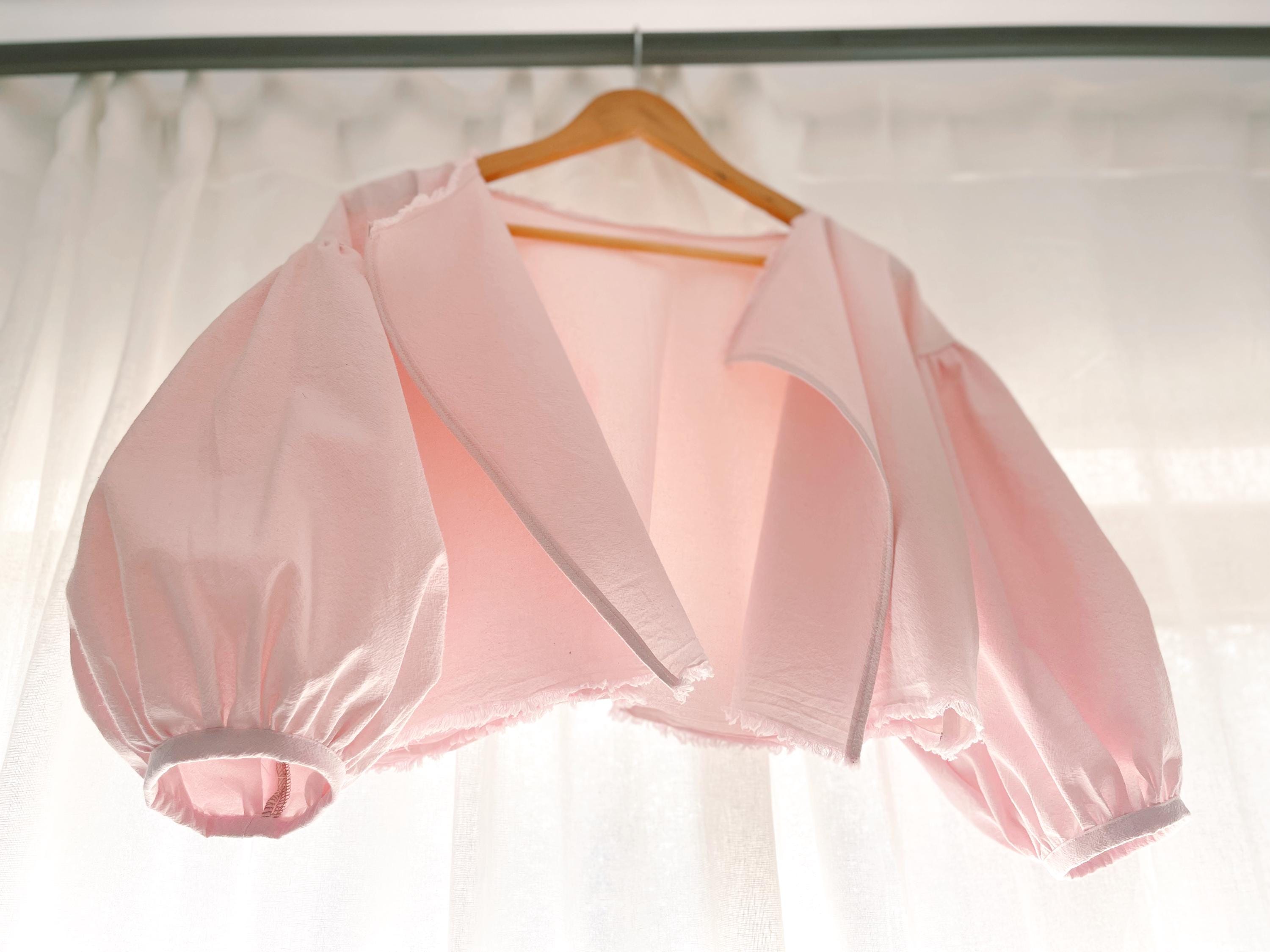 Pink Cotton Crepe Bolero, Puffy Sleeves, Romanian Inspired