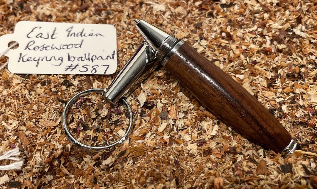 East Indian Rosewood Hand Turned Keyring Ballpoint Pen With Chrome