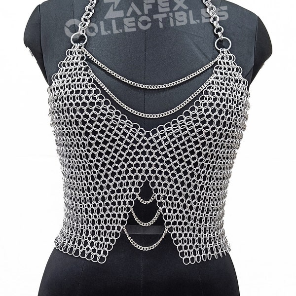 Chainmaille Fantasy/Viking Top/Bra Metal Aluminium Chainmail Jump Ring Design Cosplay Costume, Festival Renaissance Fair & Collection