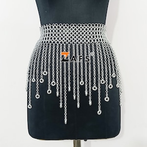 Chainmail Belt Small Chain Layers Aluminum Waist Belt Medieval Ren Faire Mini Skirt, Fringed Belt, Halloween Gift