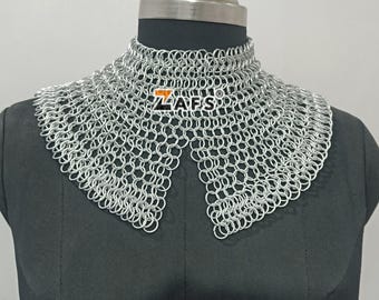 Aluminium Chainmail Collar Lightweight Butted Ring Medieval Neck Armor Handmade Festival Outfit Cosplay Ren Faire Costume