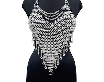 Aluminum Chainmail Top Lightweight Butted Ring Body Jewelry Rave Outfit Fantasy Costume, Medieval Ren Faire Festival Wear, Halloween Gift