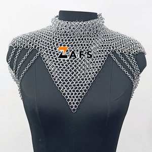 Chainmail Collar Shoulder Jewelry Small Chain Layers Neck Piece, Aluminum, Unique Design for LARP, Ren Faire Costume, Mother&#39;s Day Gift