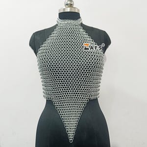 Chainmail Top Lightweight Body Jewelry Aluminum 10mm Butted Ring Medieval Halter Neck Top Fantasy Costume, Festival Outfit, Halloween Gift
