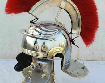 Roman Centurion Helmet with Red Plume 18 Gauge Mild Steel Historical Helmet Medieval Knight Armor for Larp Cosplay Armor, Halloween Gift