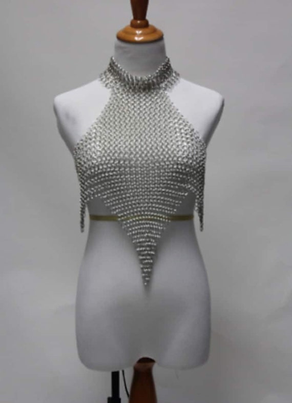 Medieval Roleplay Fantasy Chainmail Crop Halter Top for Women Body