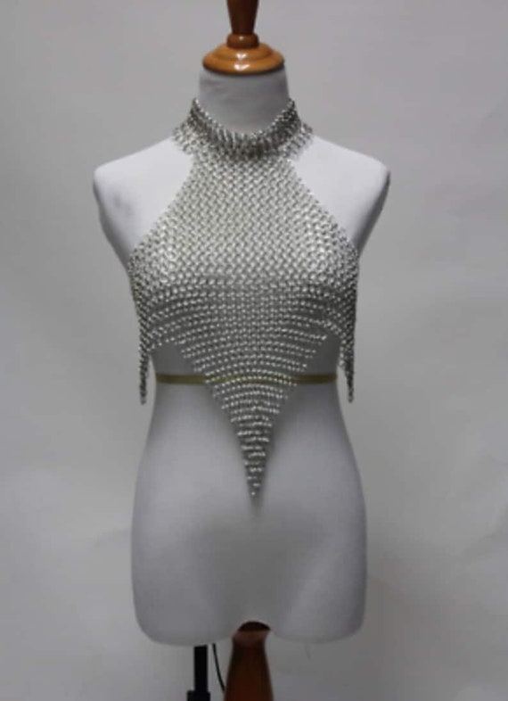 Medieval Roleplay Fantasy Chainmail Crop Halter Top for Women Body Stylish  Bra Aluminium Butted Chainmail Antique Girl Clothing 