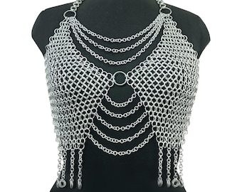 Medieval Aluminum Chainmail Top 10mm Butted Rings Handmade Women Rave Festival Outfit Renaissance Fair Fantasy Armor Costume