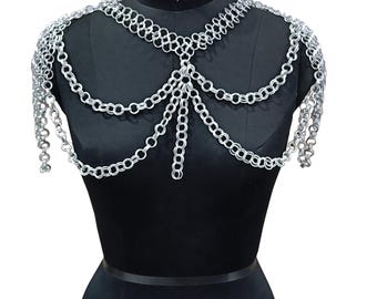 Kettenhemd Top Gothic Schulter Harness Aluminium Mittelalter Ren Faire Fantasy Kostüm für Frauen Festival Wear, Halloween Geschenk