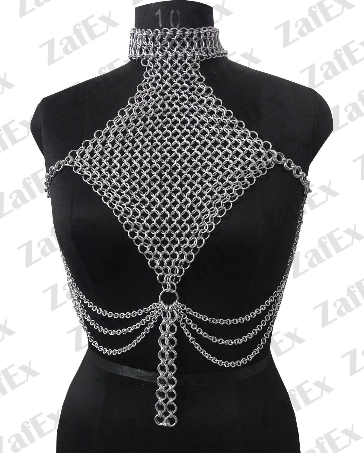 ZafEx Collectibles Aluminum Chainmail Bra Backless Sexy Design Viking  Hatler Fancy Bra for Women Wear LARP Fantasy Costume