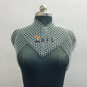 Handmade Chainmail Collar Lightweight Shoulder Jewelry Small Chain Layered Aluminum Unique Design Medieval Ren Faire Costume, Halloween Gift