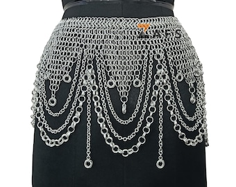 Cinturón de malla metálica de aluminio hecho a mano, joyería medieval para la cintura, accesorio de disfraz de fantasía, atuendo para feria renacentista, cosplay y festival para mujeres.